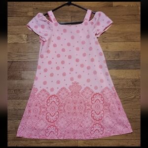 wonder nation Pink Floral Border Cold-Shoulder Dress